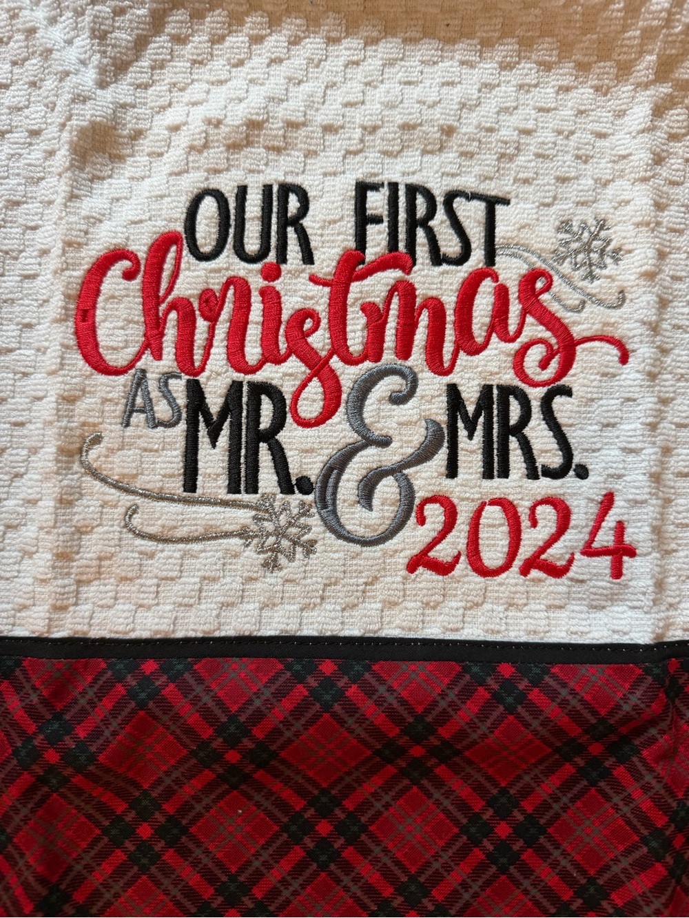 Our First Christmas as Mr. & Mrs. 2024 Red and Black Holiday Towel